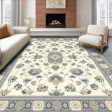 Artistic Beige and Smoke Patterned Area with Ornate Geometric Floral Motifs(Beige)