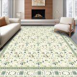 Green & Beige Area Low Pile with Subtle Floral Motifs(Beige)