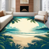 Teal Beige Tropical Coconut Tree Beach Scenery Indoor(Blue)