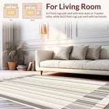 Minimalist Striped Beige Grey Runner Modern Area(Beige)