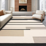 Modern Abstract Striped Area with Bold Beige and Black Blocks(Beige)