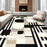 Modern Abstract Area with Bold Black Stripes and Beige Geometric Shapes(Beige)