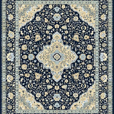 Antique Allure Vintage Inspired Medallion with Navy & Beige Accents(Blue)