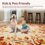 Fallen Leaves Circular Area in Earthy Shades and Floral(Beige)