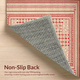 Modern Medallion Low Pile Non Slip Durable Easy Clean(Red)