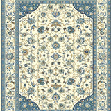 Oriental Twist Beige and Sky Blue Abstract Floral Design(Beige)