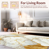Marble Veins Beige & Gold Contemporary Area Chic Decor(White)