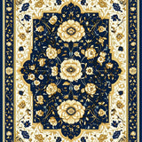 Exquisite Beige Area Featuring Abstract Floral Motifs in Navy Gold(Blue)