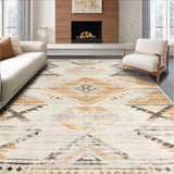 Boho Accent Non Slip Backing Distressed Geometric(Beige)