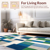 Abstract Geometric Area with Blue Green and Beige Patchwork Plaid Motif(Blue)