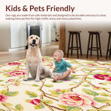 Beige Spring Bloom Entryway Vibrant Flower Area Low Pile Design(Ivory)