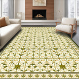 Refined Olive Wool Runner with Intricate Lattice and Floral Embellishments(Beige)
