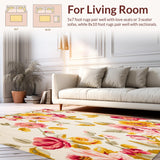 Beige Spring Bloom Entryway Area Vibrant Flower Design(Ivory)