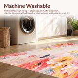Soft Playroom Carpet Pink Watercolor Floral Blooms Non Shedding(Ivory)
