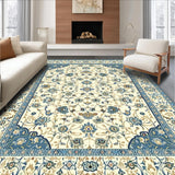 Oriental Twist Beige and Sky Blue Abstract Floral Design(Beige)