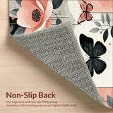 Chic Flower Fantasy Area with Abstract Insect Silhouettes and Boho Flourish(Gray)