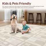 Modern Geometric Area Stylish Checkered Design and Durable(Beige)