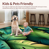 Vibrant Tropical Leaf Area Rug with Emerald Green and Gold Accents(Green)