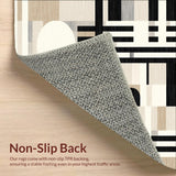 Modern Abstract Area with Bold Black Stripes and Beige Geometric Shapes(Beige)