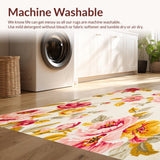 Beige Spring Bloom Entryway Area Vibrant Flower Design(Ivory)