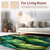 Vibrant Tropical Leaf Area Rug with Emerald Green and Gold Accents(Green)