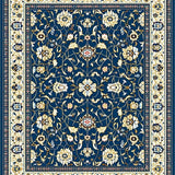Charming Floral Area with Deep Blue and Beige Motifs(Blue)