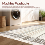 Minimalist Striped Beige Grey Runner Modern Area(Beige)