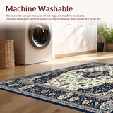 Elegant Medallion Floral Area Navy Beige Non Shedding(Blue)