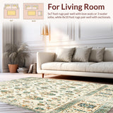 Boho Farmhouse Area Beige Sage Green Floral Print(Beige)