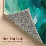 Modern Abstract Area Rug with Flowing Shapes in Green and Teal Tones(Green)