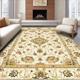 Ornate Beige Featuring Floral and Geometric Motifs in Gold Accents(Beige)