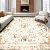 Elegant Distressed Area Featuring Beige Floral and Abstract Symmetry(Beige)