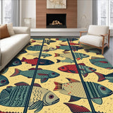 Modern Vibrant Fishing Bathmat for Kids Room(Gold)