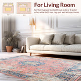 Distressed Floral Medallion Area Rug with Vintage Fade and Pastel Tones(Pink)