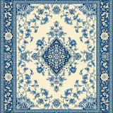 Coastal Blue Beige Medallion Area Ornate Floral Design(Blue)