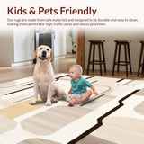 Modern Abstract Area Featuring Creamy Beige and Dark Brown Lines(Beige)