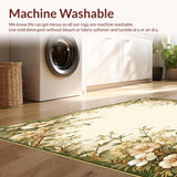 Hallway Runner with Beige and Green Floral Design(Beige)