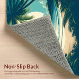 Teal Beige Tropical Coconut Tree Beach Scenery Indoor(Blue)