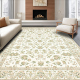 Non Slip Area in Beige and Sage Green Farmhouse Flower Style(Beige)
