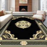 Machine Washable Area Rug Black Gold Medallion Rug(Black)