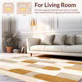Mid Century Inspired Abstract with Artistic Checkered Beige Design(Beige)