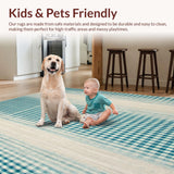 Minimalist Blue and Beige Layered Checkered Area with Green Accents(Beige)