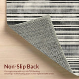 Modern Farmhouse Black and White Stripe Low Pile Floor Mat(Black)