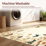 Beige Butterfly Floral Non Slip Area(Beige)