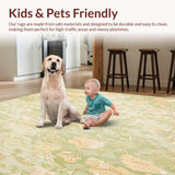 Indoor Area Non Slip Beige with Abstract Floral Design(Green)