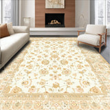 Traditional Rectangle with Beige Tonal Distressed Floral and Lattice Design(Beige)