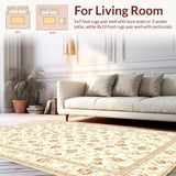 Watercolor Floral Area Featuring Elegant Beige Motifs(Beige)
