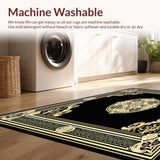 Machine Washable Area Rug Black Gold Medallion Rug(Black)