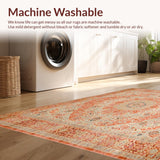 Textured Boho Area Featuring Muted Floral Designs in Terracotta Tones(Orange)