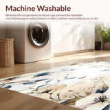 Boho Watercolor Flower Area with Cream Tan Blue Grey Petal Motifs Print(Beige)